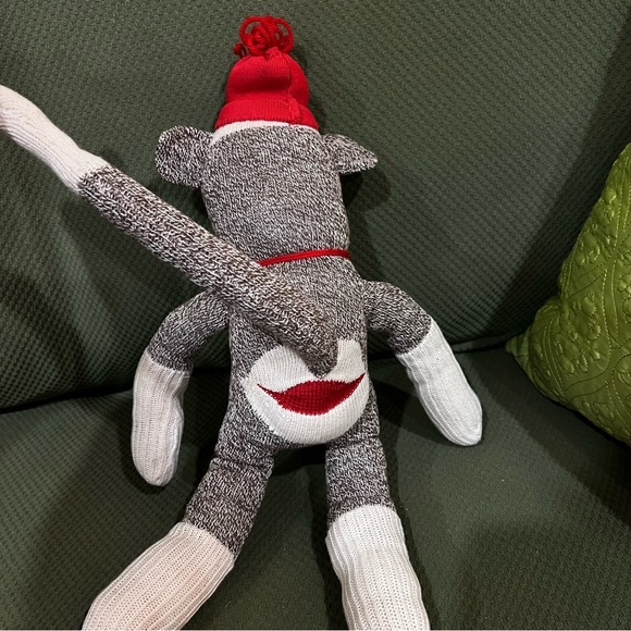 Maxx The Sock Monkey Stuffed Animal Plush Knit Heathered Brown Red Hat - Picture 3 of 7